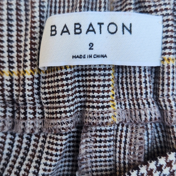 Babaton Plaid Trouser Brown Stretch Waistband 2 - Picture 9 of 11